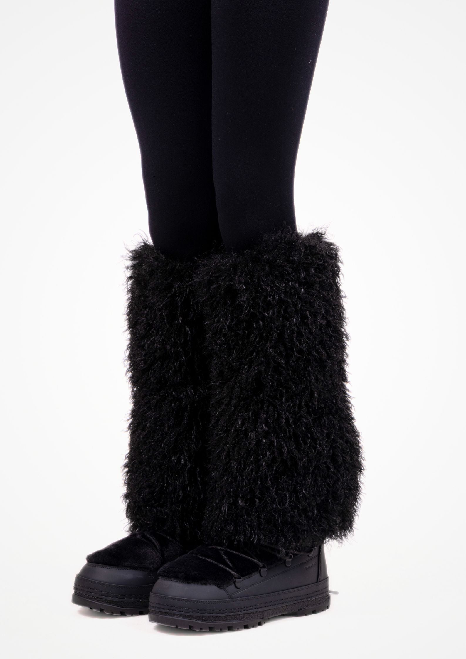 Faux Fur Leg Warmers - Black