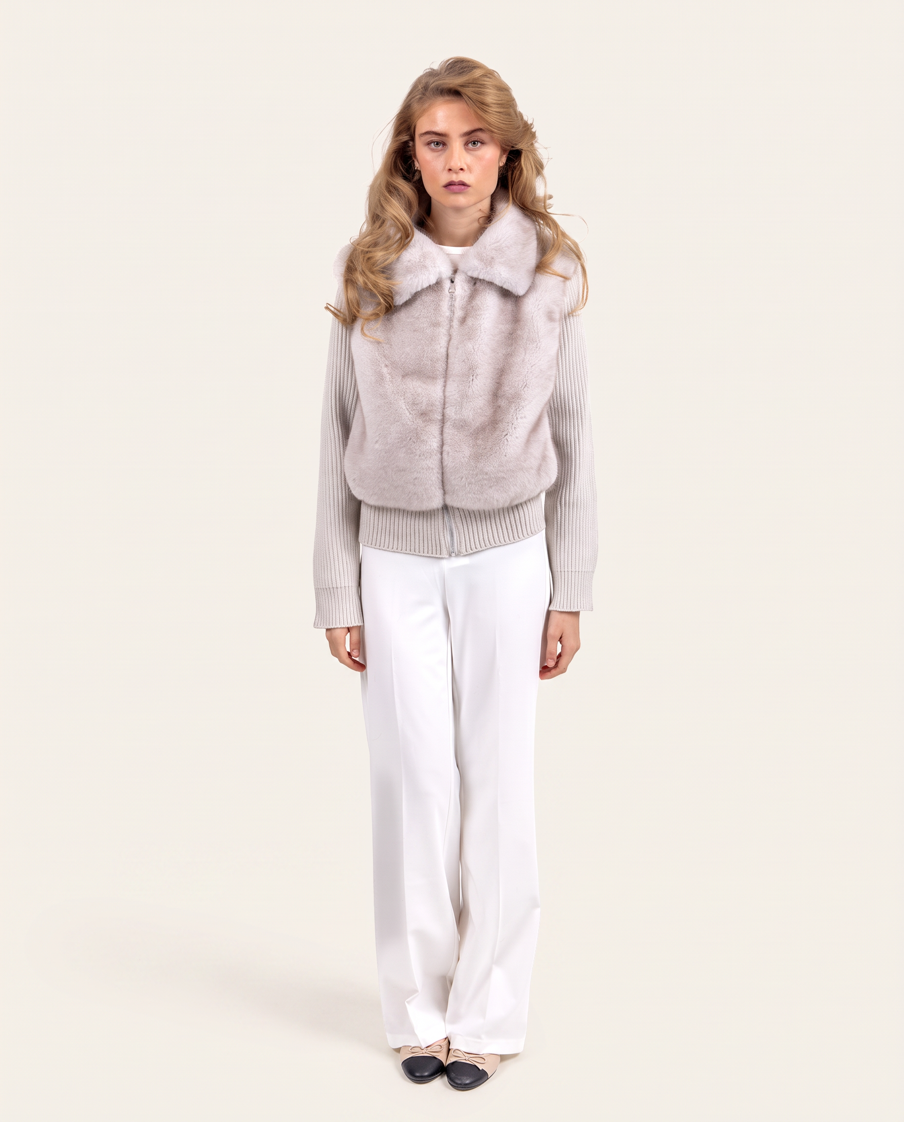 Fur layer on a cream background
