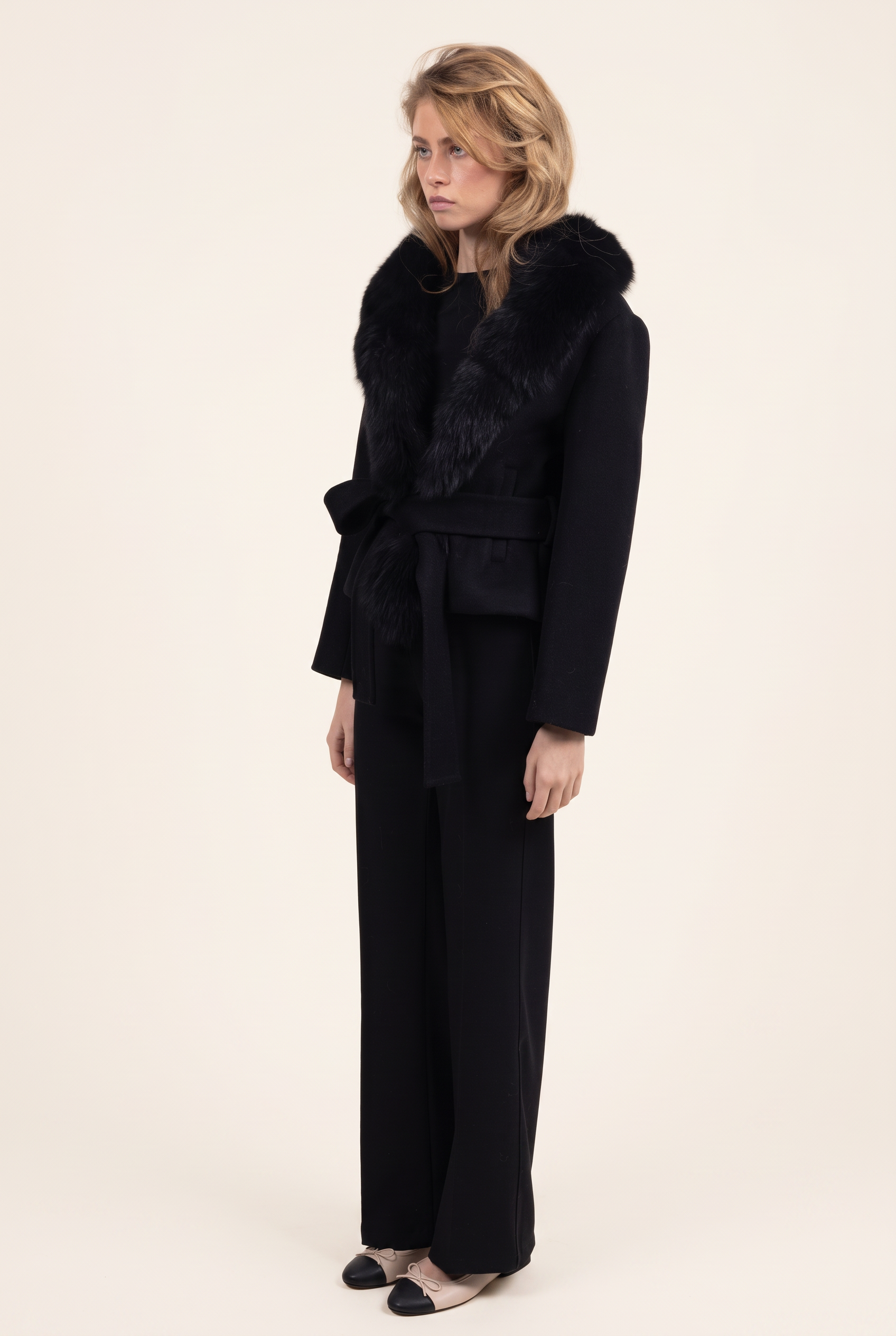 The Ristretto — cropped silhouette, fox fur trim